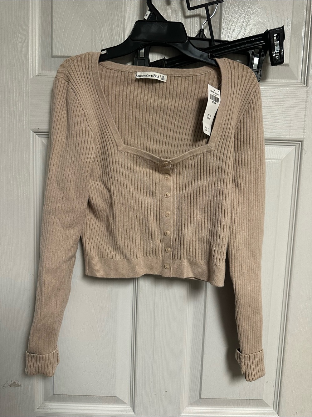 Abercrombie & Fitch Tan Ribbed Button-Front Cropped Cardigan